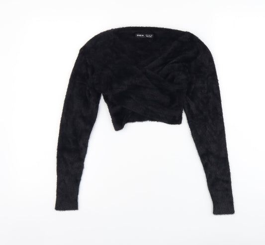 SheIn Womens Black V-Neck Nylon Pullover Jumper Size M