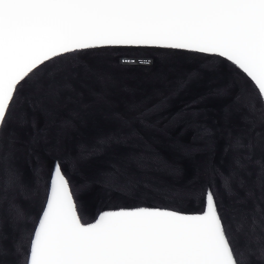 SheIn Womens Black V-Neck Nylon Pullover Jumper Size M