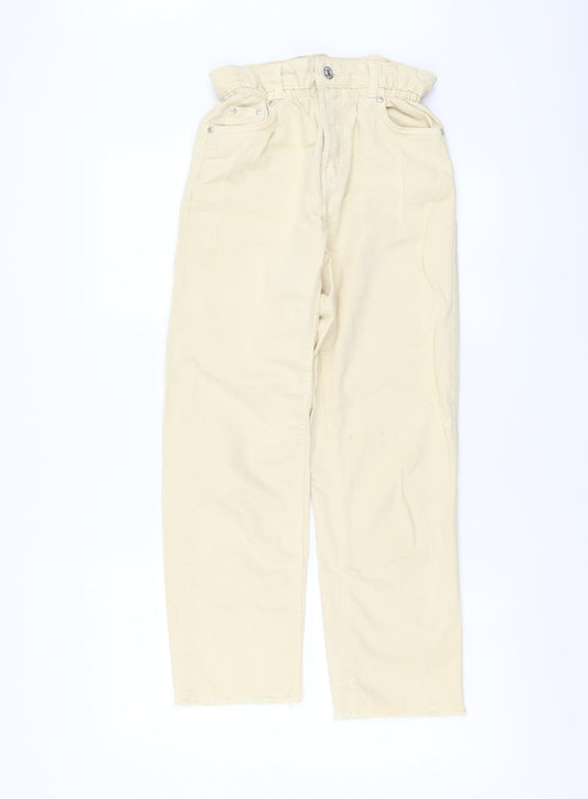 Bershka Womens Beige Cotton Straight Jeans Size XS L25 in Regular Button