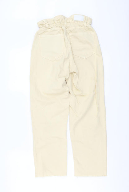 Bershka Womens Beige Cotton Straight Jeans Size XS L25 in Regular Button