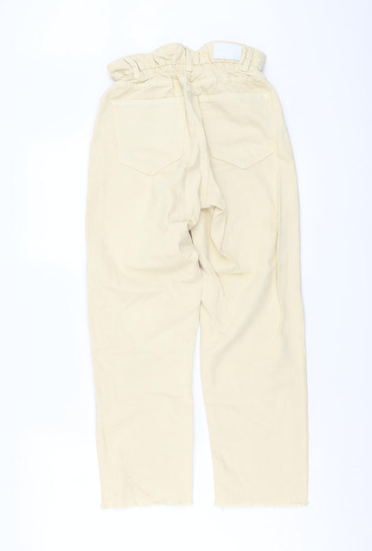 Bershka Womens Beige Cotton Straight Jeans Size XS L25 in Regular Button