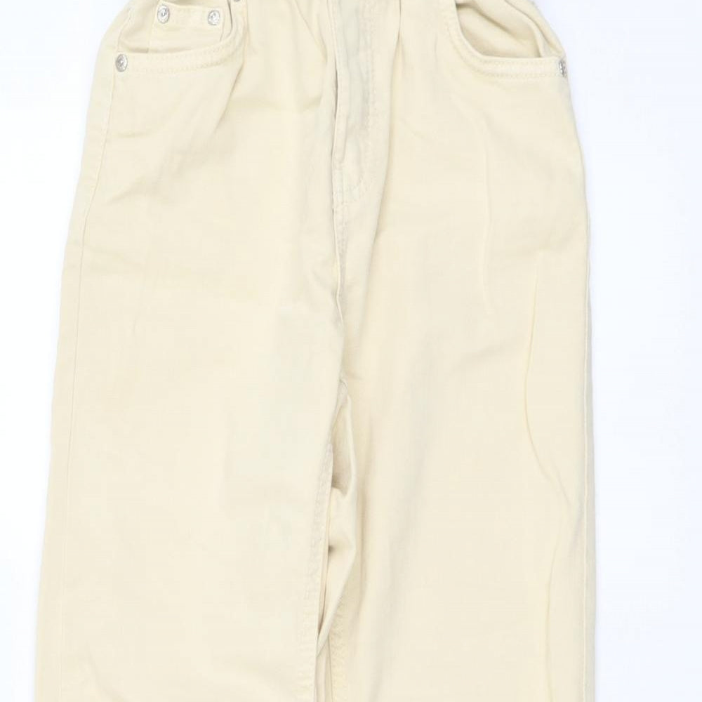 Bershka Womens Beige Cotton Straight Jeans Size XS L25 in Regular Button