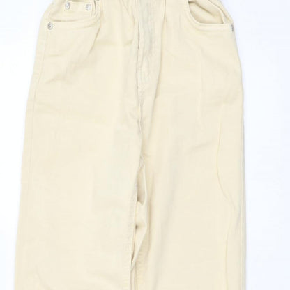Bershka Womens Beige Cotton Straight Jeans Size XS L25 in Regular Button