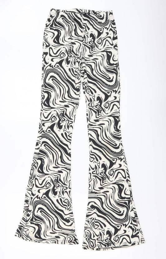 Nasty Gal Womens Black Animal Print Polyester Trousers Size 6 L33 in Regular Buckle - Zebra print