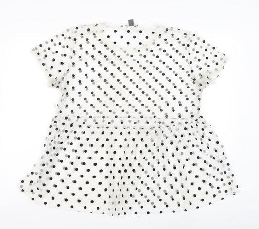 Primark Womens White Polka Dot Polyester Basic Blouse Size M Round Neck