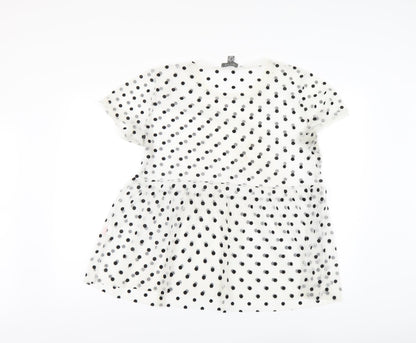 Primark Womens White Polka Dot Polyester Basic Blouse Size M Round Neck
