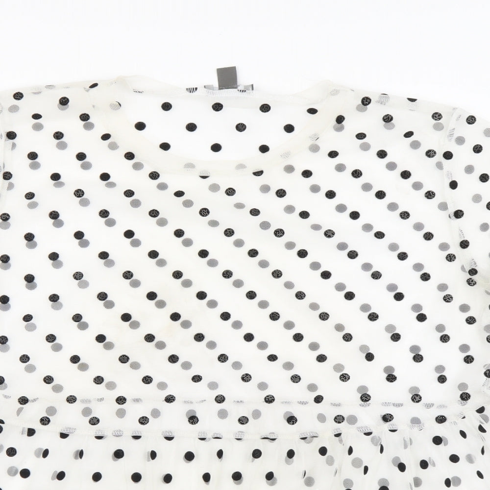 Primark Womens White Polka Dot Polyester Basic Blouse Size M Round Neck