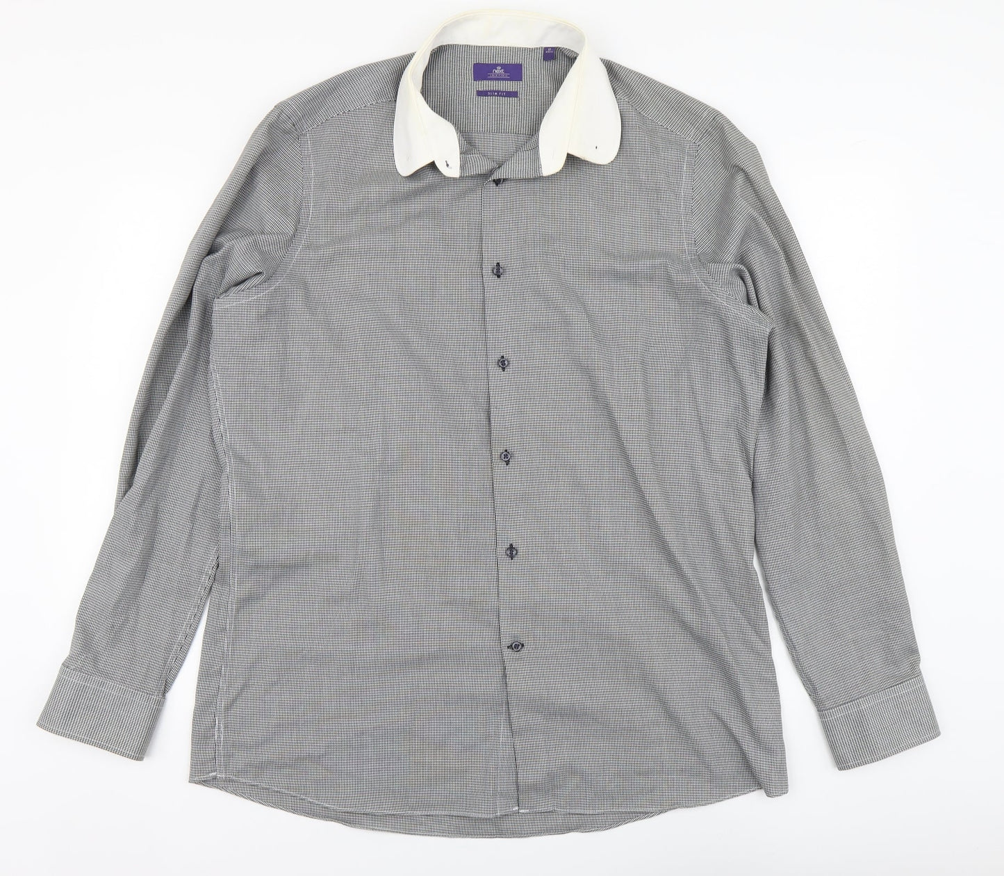 Mens UK Size 17 NEXT Black  Button-Up Long Sleeve Casual Shirt