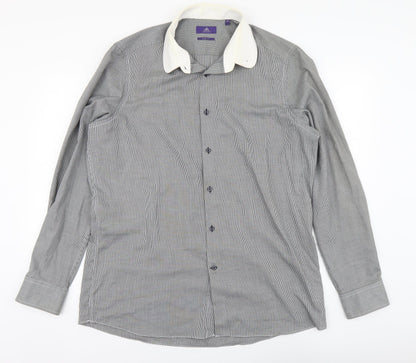 Mens UK Size 17 NEXT Black  Button-Up Long Sleeve Casual Shirt