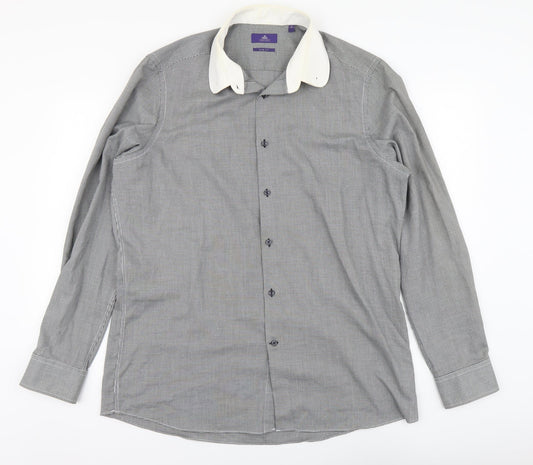 Mens UK Size 17 NEXT Black  Button-Up Long Sleeve Casual Shirt