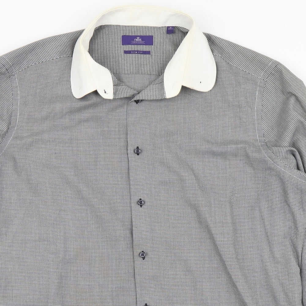 Mens UK Size 17 NEXT Black  Button-Up Long Sleeve Casual Shirt