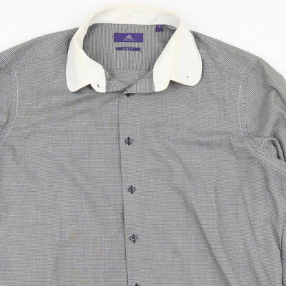 Mens UK Size 17 NEXT Black  Button-Up Long Sleeve Casual Shirt