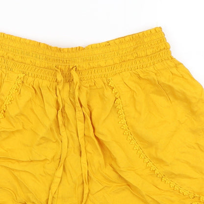 Primark Womens Yellow Viscose Hot Pants Shorts Size 8 L3 in Regular Drawstring