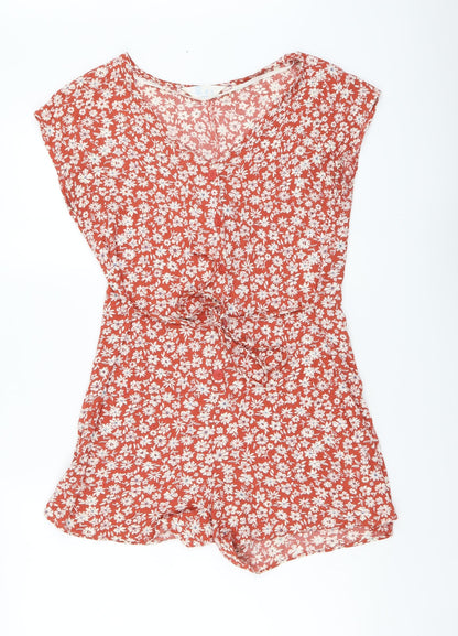 Primark Womens Red Floral Polyester Leotard One-Piece Size S Button