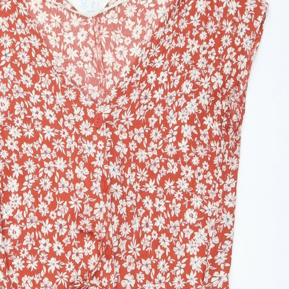 Primark Womens Red Floral Polyester Leotard One-Piece Size S Button