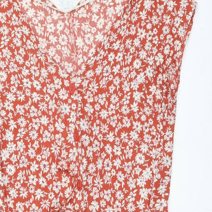 Primark Womens Red Floral Polyester Leotard One-Piece Size S Button