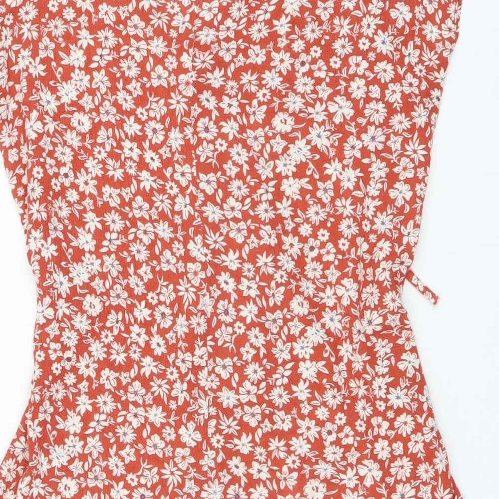 Primark Womens Red Floral Polyester Leotard One-Piece Size S Button