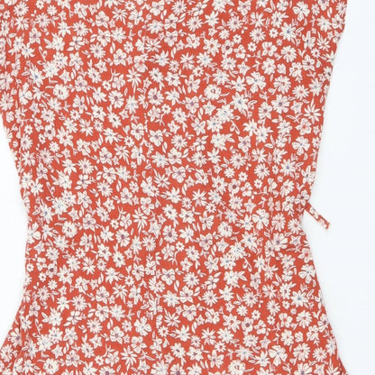 Primark Womens Red Floral Polyester Leotard One-Piece Size S Button