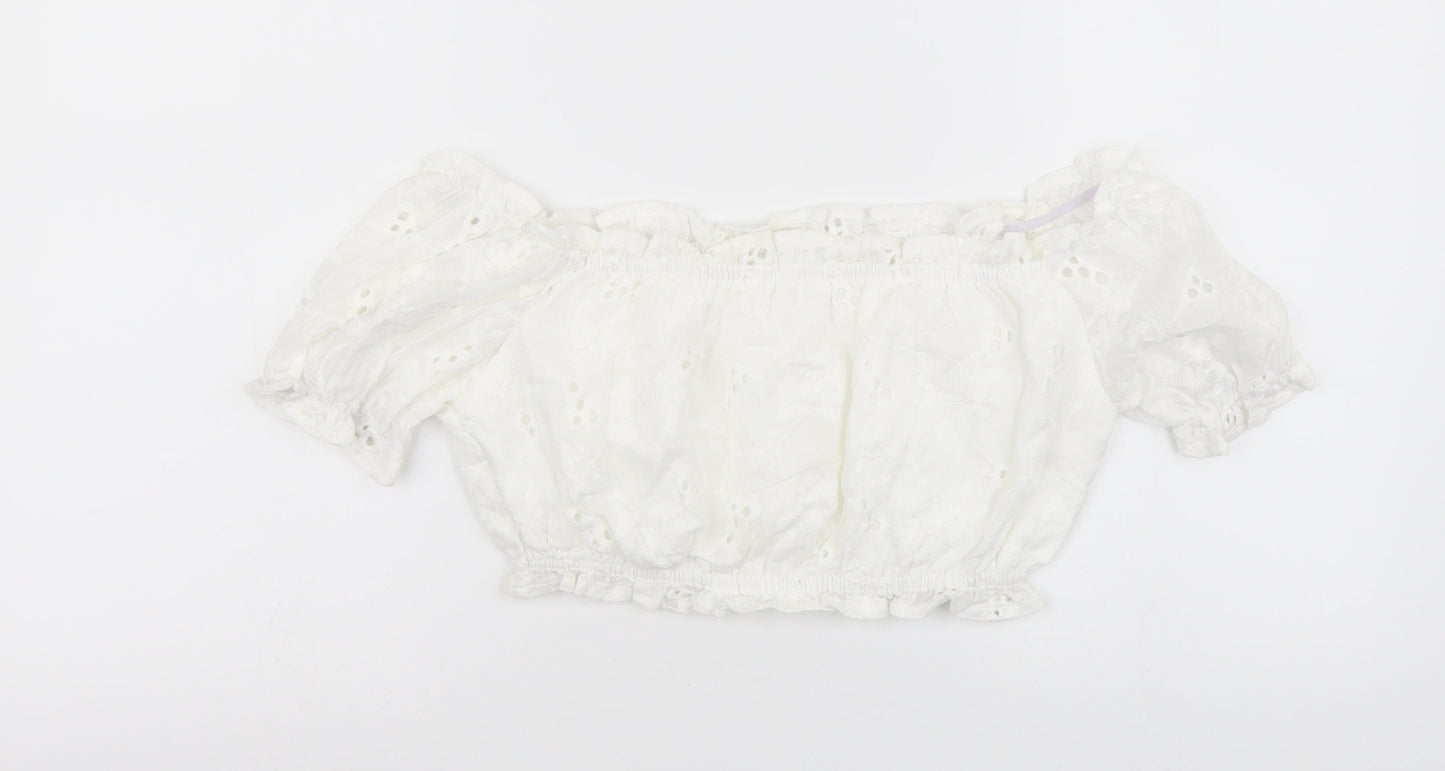 SheIn Womens White Polyester Cropped Blouse Size S Square Neck