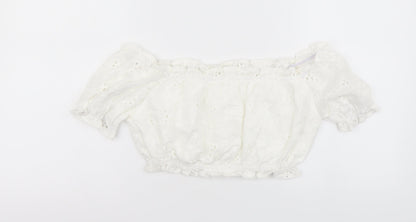 SheIn Womens White Polyester Cropped Blouse Size S Square Neck