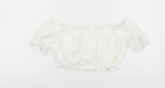 SheIn Womens White Polyester Cropped Blouse Size S Square Neck