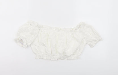 SheIn Womens White Polyester Cropped Blouse Size S Square Neck