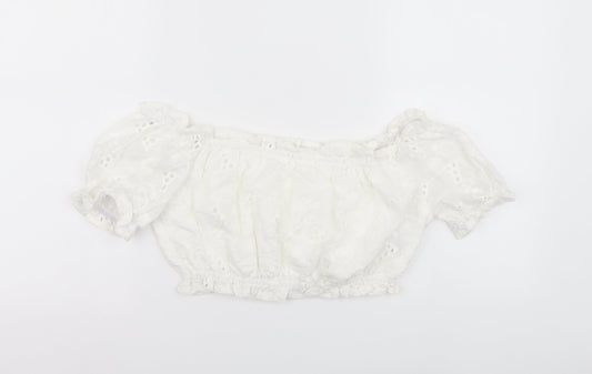 SheIn Womens White Polyester Cropped Blouse Size S Square Neck