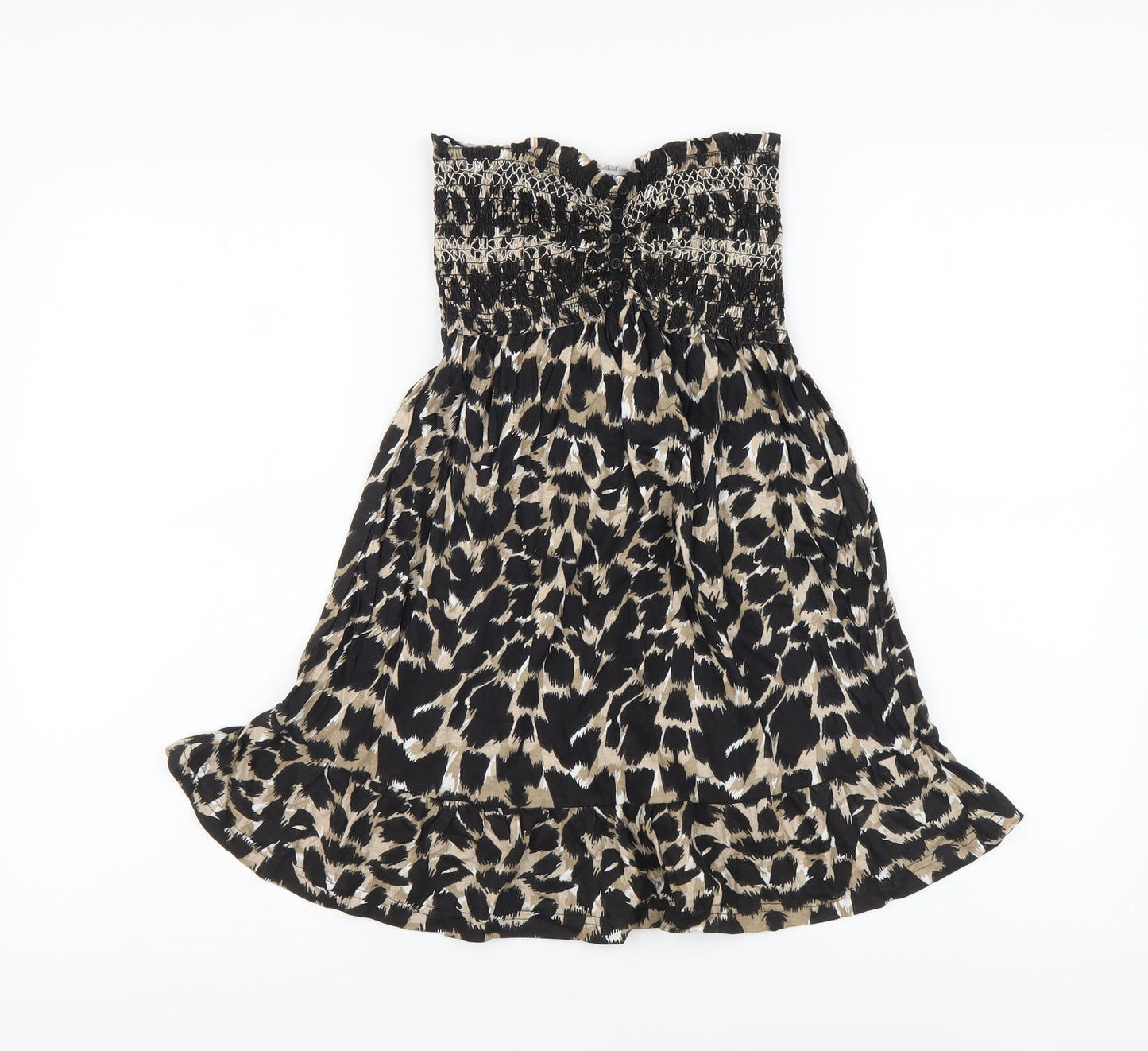 Denim & Co. Womens Brown Animal Print Cotton A-Line Size 10 Off the Shoulder Pullover - Leopard print