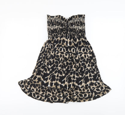 Denim & Co. Womens Brown Animal Print Cotton A-Line Size 10 Off the Shoulder Pullover - Leopard print