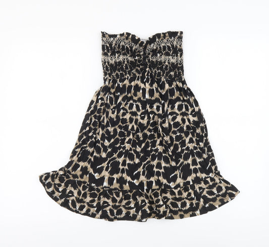 Denim & Co. Womens Brown Animal Print Cotton A-Line Size 10 Off the Shoulder Pullover - Leopard print