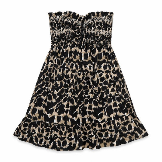 Denim & Co. Womens Brown Animal Print Cotton A-Line Size 10 Off the Shoulder Pullover - Leopard print