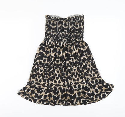 Denim & Co. Womens Brown Animal Print Cotton A-Line Size 10 Off the Shoulder Pullover - Leopard print