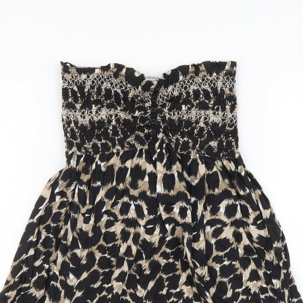 Denim & Co. Womens Brown Animal Print Cotton A-Line Size 10 Off the Shoulder Pullover - Leopard print