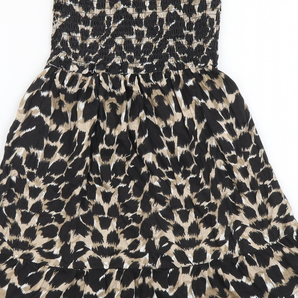 Denim & Co. Womens Brown Animal Print Cotton A-Line Size 10 Off the Shoulder Pullover - Leopard print