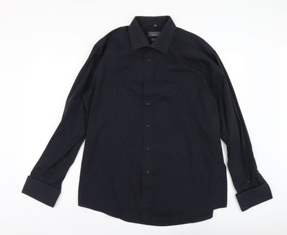 Armando Mens Blue Cotton Button-Up Size 17 Collared Button