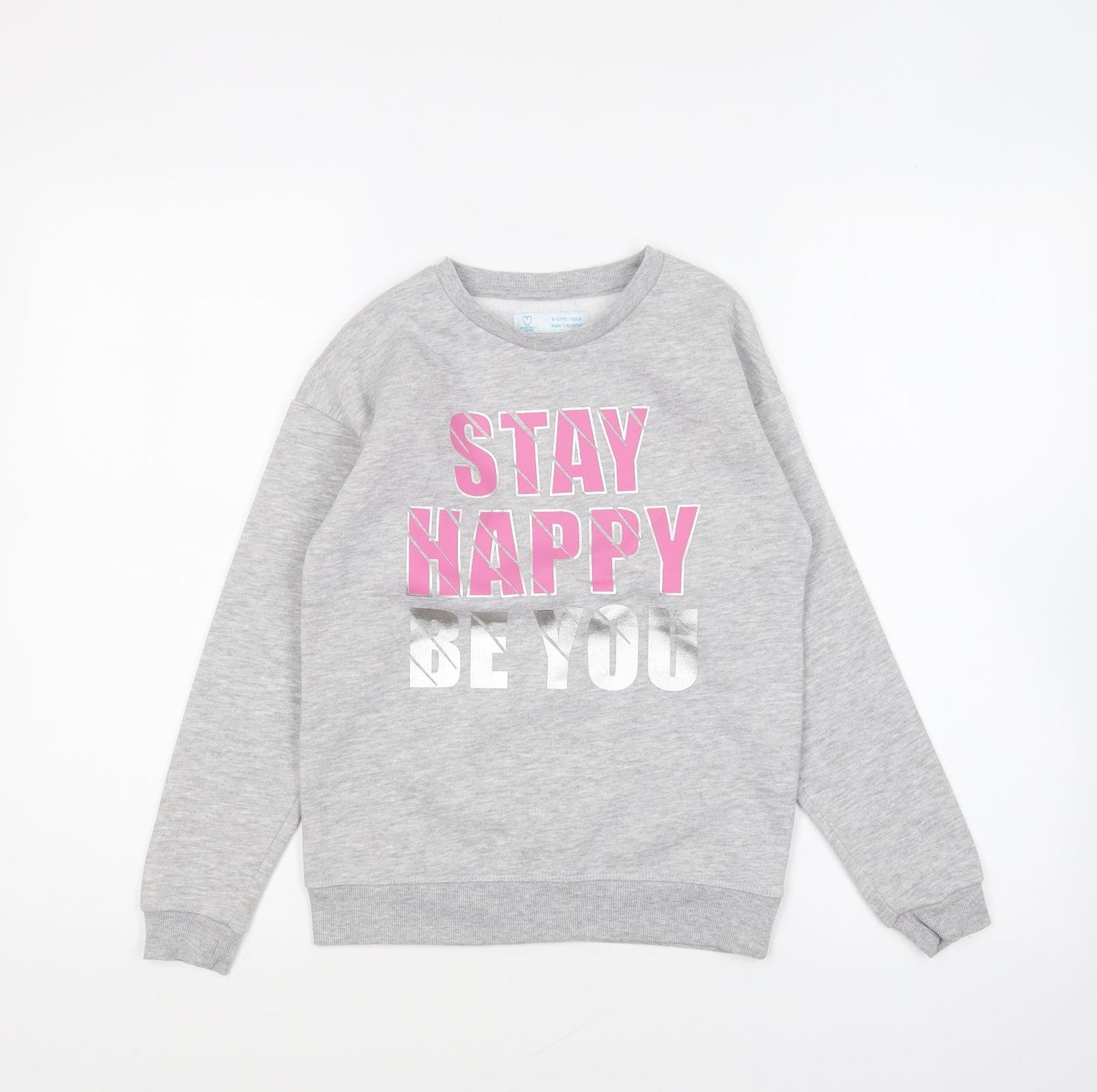 Primark Girls Grey Cotton Pullover Sweatshirt Size 9-10 Years Pullover - Stay Happy Be You