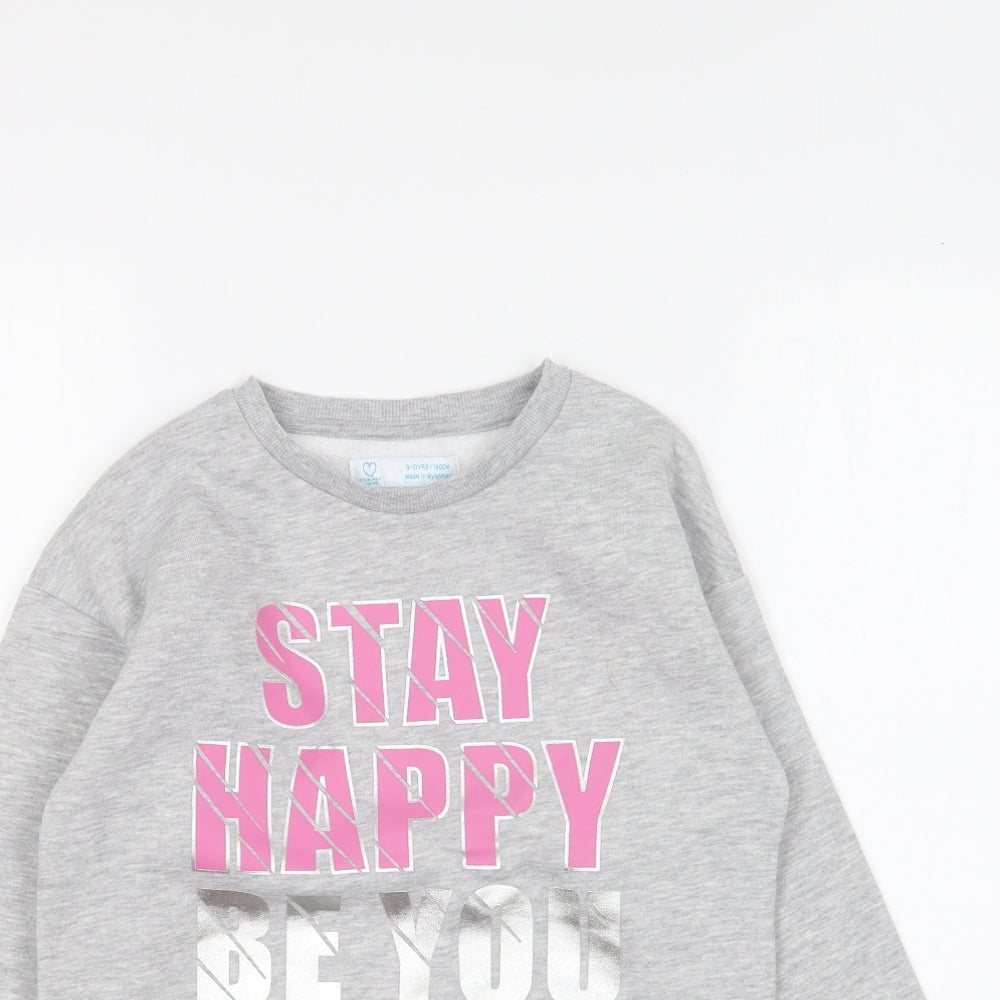 Primark Girls Grey Cotton Pullover Sweatshirt Size 9-10 Years Pullover - Stay Happy Be You