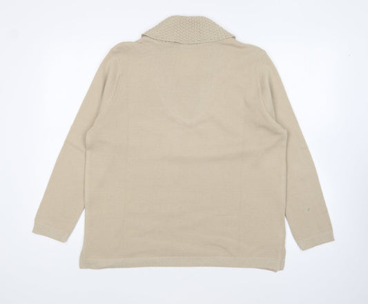 Envy Womens Beige Collared Acrylic Pullover Jumper Size L