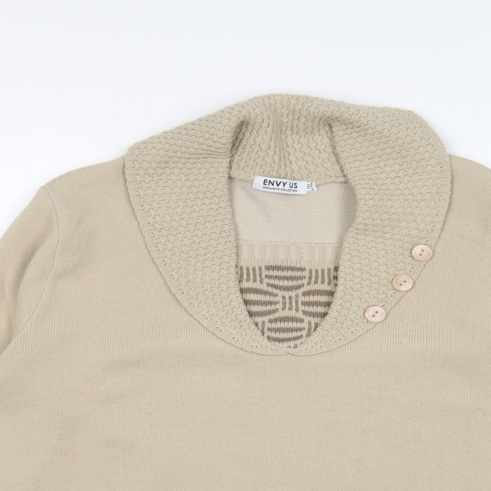 Envy Womens Beige Collared Acrylic Pullover Jumper Size L