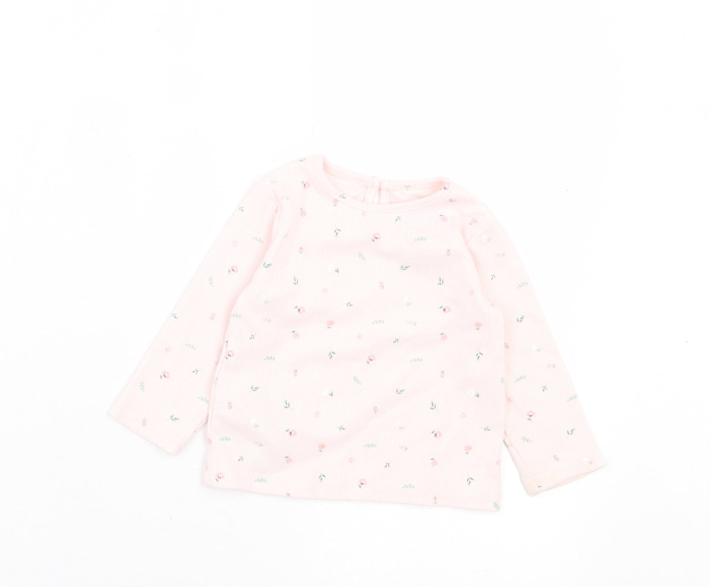 Primark Girls Pink Floral Cotton Basic Casual Size 9-12 Months Crew Neck Button