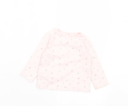 Primark Girls Pink Floral Cotton Basic Casual Size 9-12 Months Crew Neck Button