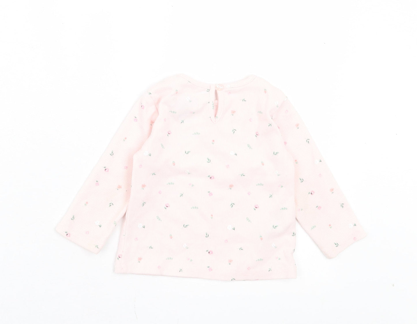 Primark Girls Pink Floral Cotton Basic Casual Size 9-12 Months Crew Neck Button