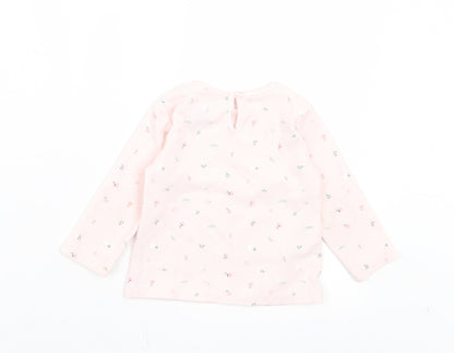Primark Girls Pink Floral Cotton Basic Casual Size 9-12 Months Crew Neck Button