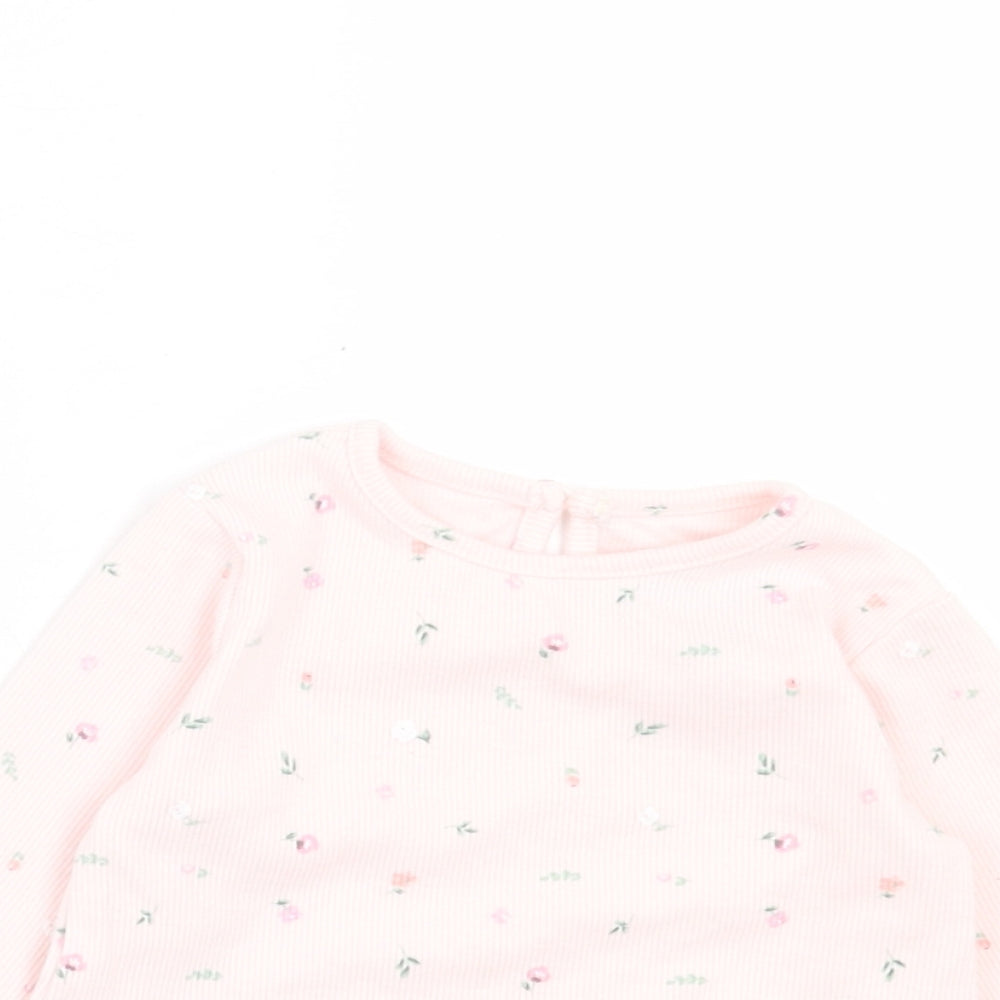 Primark Girls Pink Floral Cotton Basic Casual Size 9-12 Months Crew Neck Button