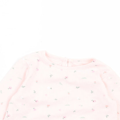 Primark Girls Pink Floral Cotton Basic Casual Size 9-12 Months Crew Neck Button