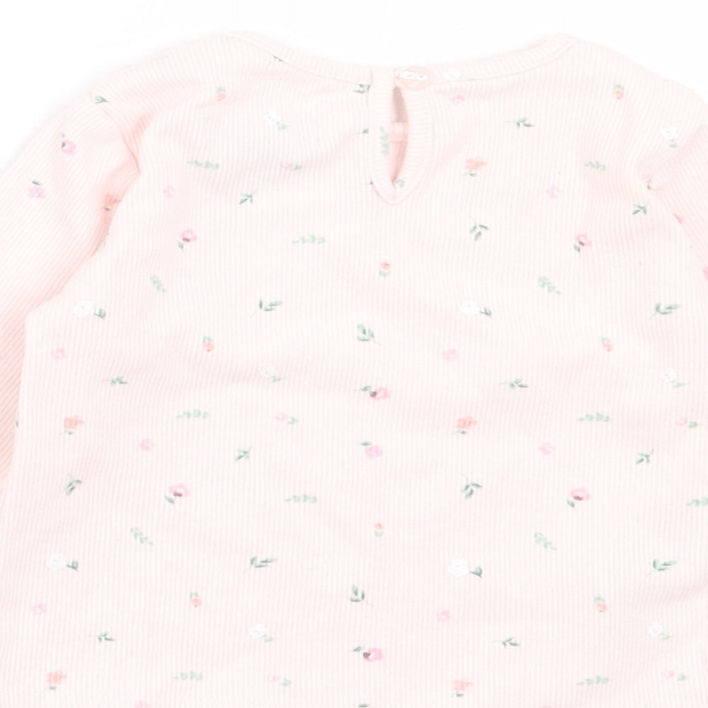 Primark Girls Pink Floral Cotton Basic Casual Size 9-12 Months Crew Neck Button