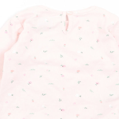 Primark Girls Pink Floral Cotton Basic Casual Size 9-12 Months Crew Neck Button