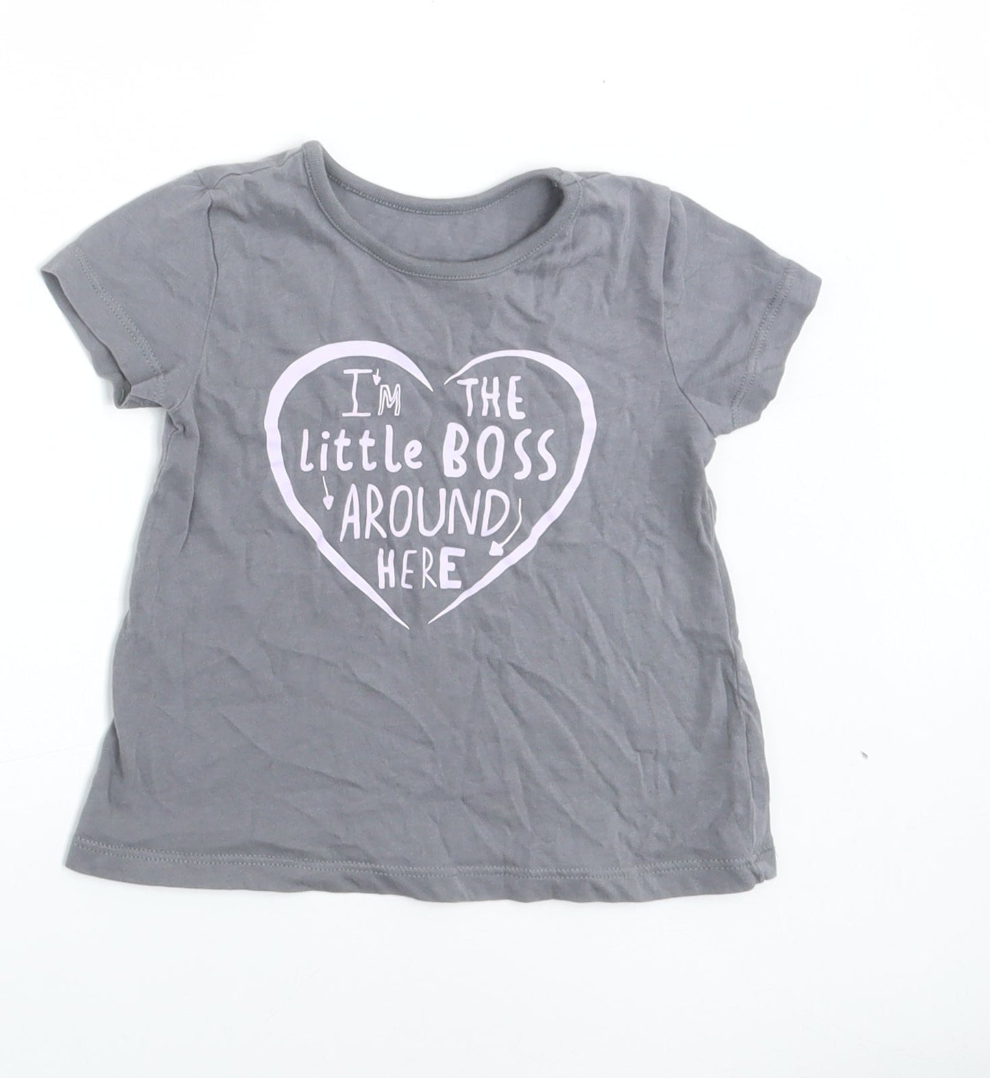 George Girls Grey Cotton Basic T-Shirt Size 9-12 Months Crew Neck Pullover - Im The Little Boss Around Here