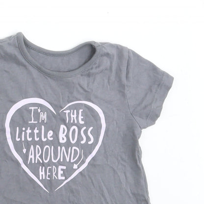 George Girls Grey Cotton Basic T-Shirt Size 9-12 Months Crew Neck Pullover - Im The Little Boss Around Here