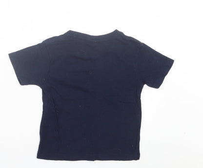 JHK Boys Blue Cotton Basic T-Shirt Size 2 Years Crew Neck Pullover - Fish Pattern